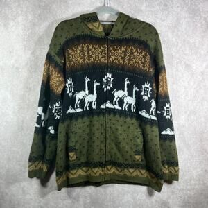 Andino Artesanias Cardigan Sweater Mens M Green Llama Wool Aztec Southwestern‎